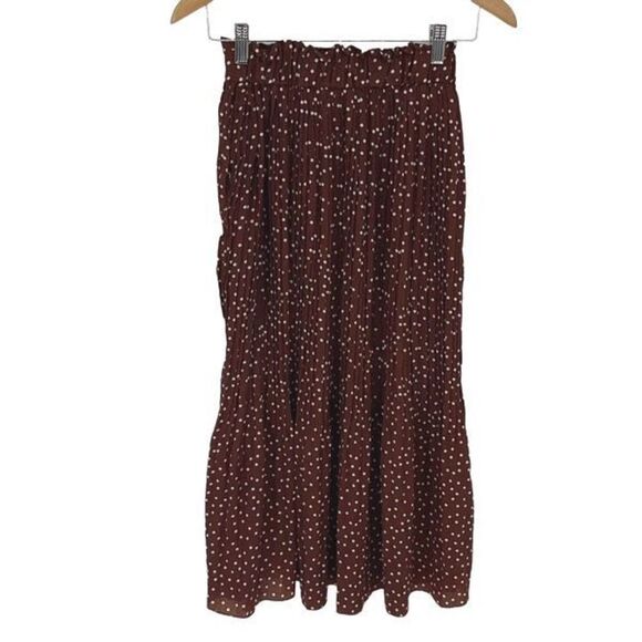 Exlura Women's High Waist Elastic Polka Dot  Pleated Midi Tiered Skirt Brown Sma - Picture 3 of 8